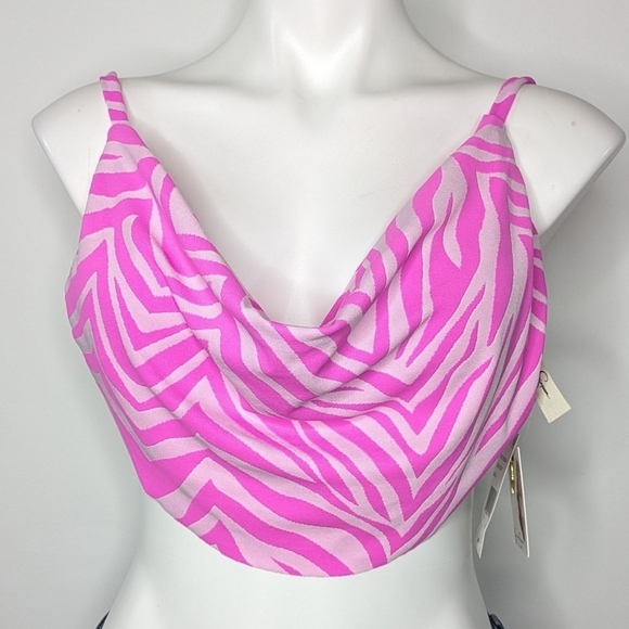NWT Jessica Simpson pink zebra slouchy drapes bikini top M - Picture 1 of 9